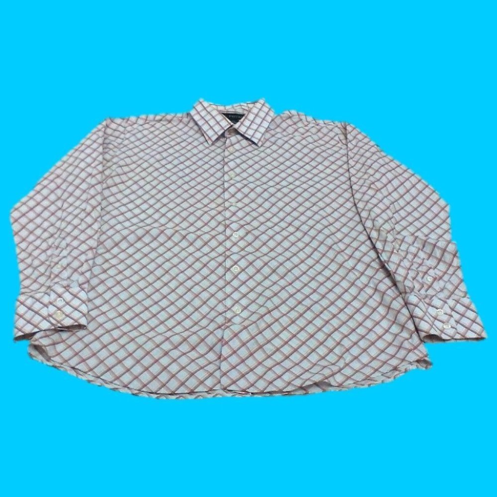 J Ferrar Men's Shirt Long/S Dress Diamond Check Red/Brown/Orange/Tan Siz… - Picture 2 of 16